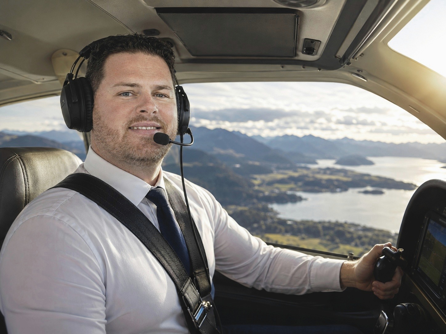 Christopher Snedeker flying over a mountain landscape